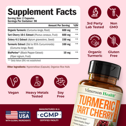 Vimerson Health Turmeric Curcumin with Tart Cherry & Celery Seed – 180 Capsules