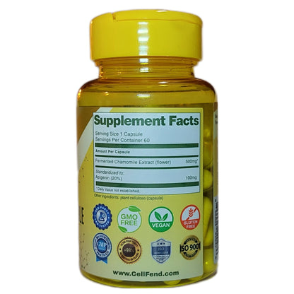 CellFend Apigenin | Fermented Chamomile Extract | 100 mg Apigenin per Capsule | 60 Vegan Capsules (500 mg)