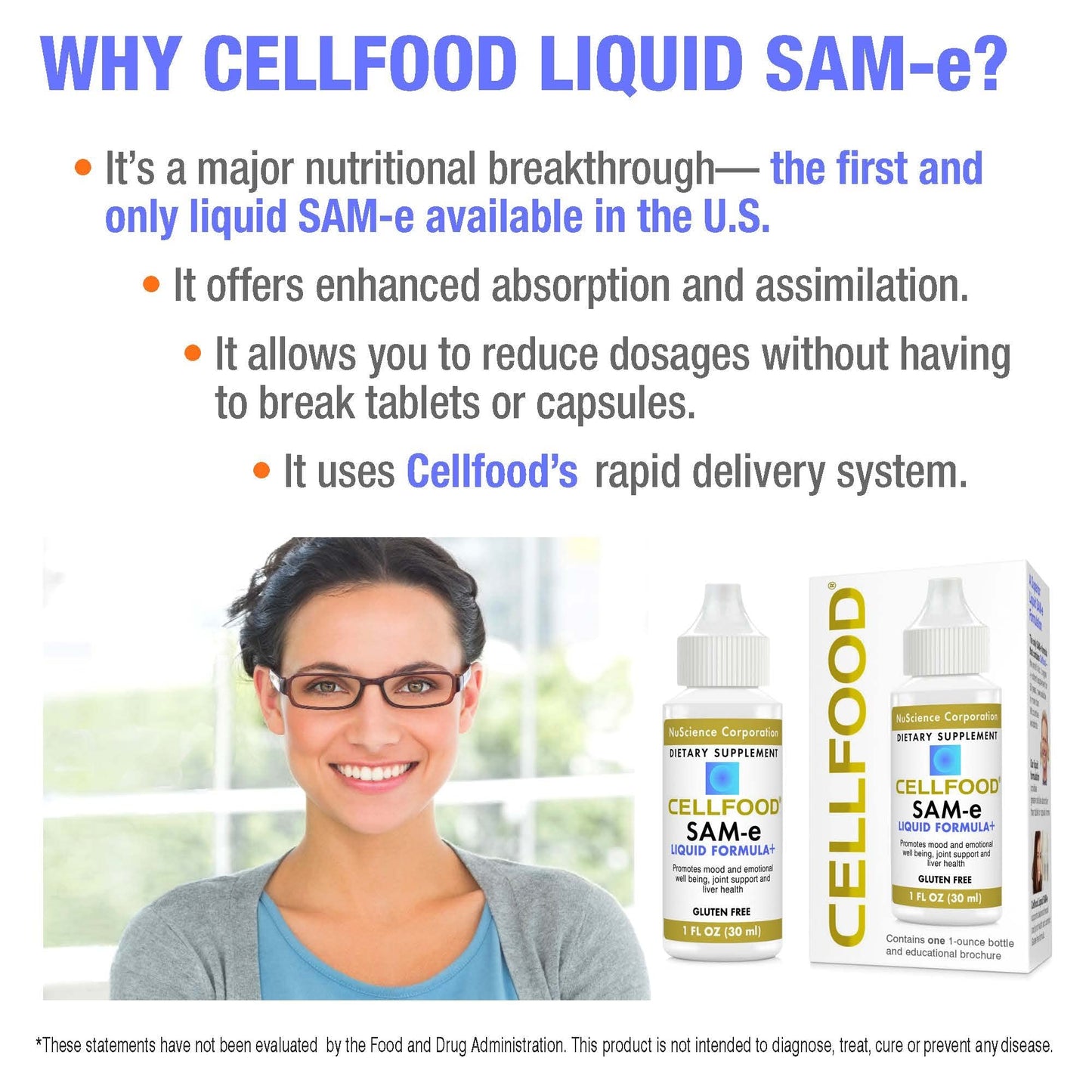 Cellfood SAM-e Liquid Formula+ 1 oz | Joint Support & Liver Health | Gluten Free, Non-GMO | 30-Day Supply