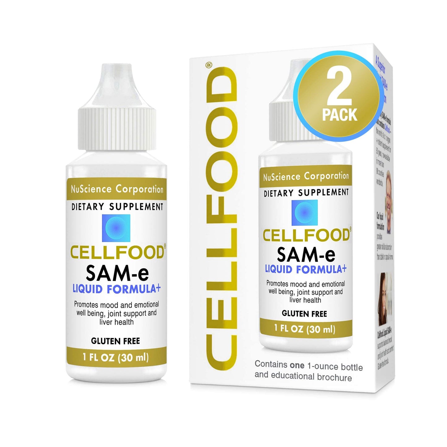 Cellfood SAM-e Liquid Formula+ | 1 fl oz Pack of 2 | Gluten Free & Non-GMO | Easier Absorption