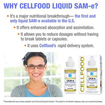 Cellfood SAM-e Liquid Formula+ | 1 fl oz Pack of 2 | Gluten Free & Non-GMO | Easier Absorption