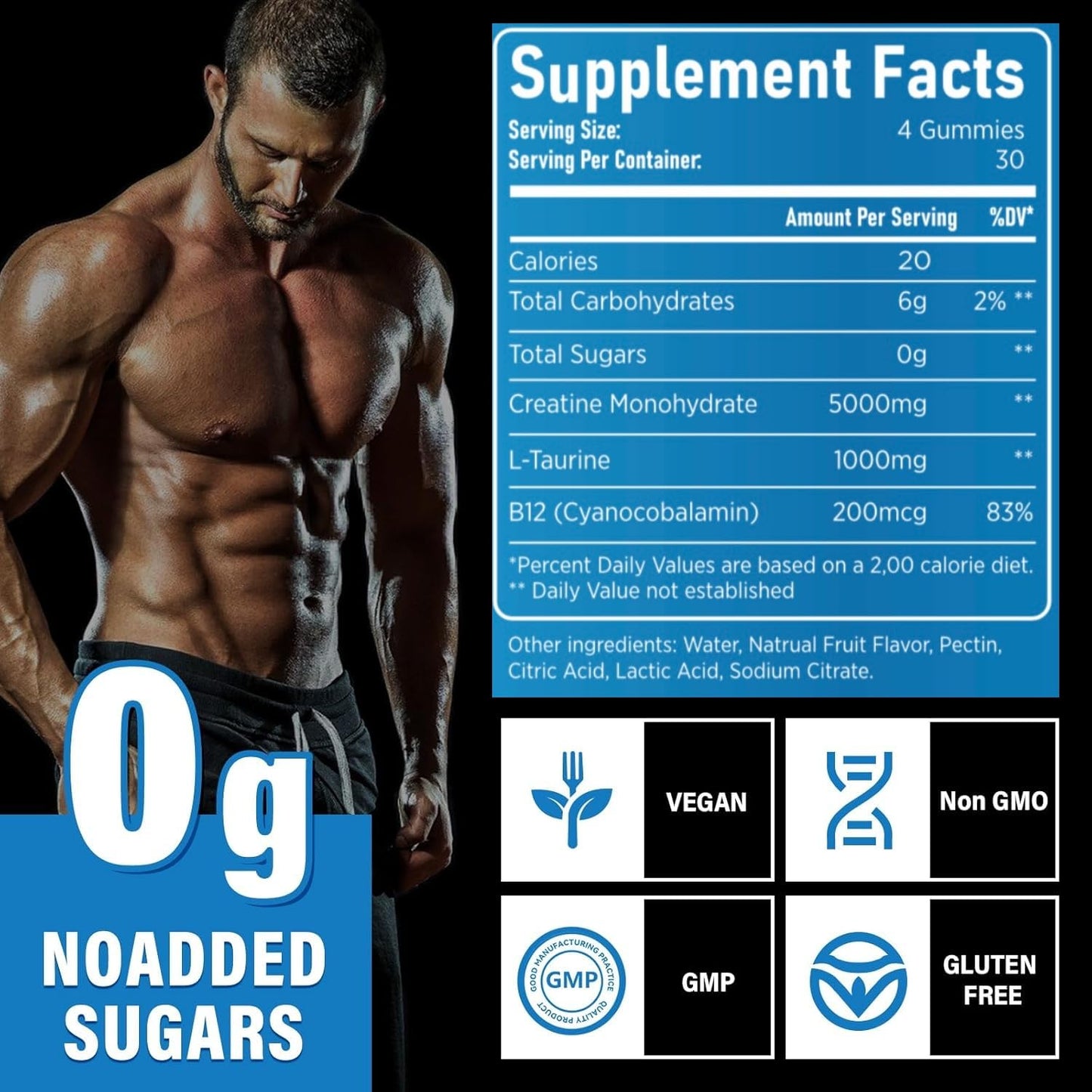 CellRestore Creatine Monohydrate Gummies – 120 Count, 5g Serving, Vegan, Sugar Free, Blueberry