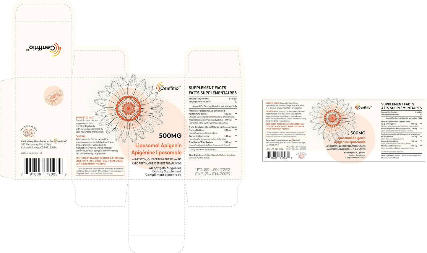 Cenffitio Liposomal Apigenin 500mg Softgels — Enhanced Absorption with Fisetin, Quercetin & Theaflavins (4-Month Supply)