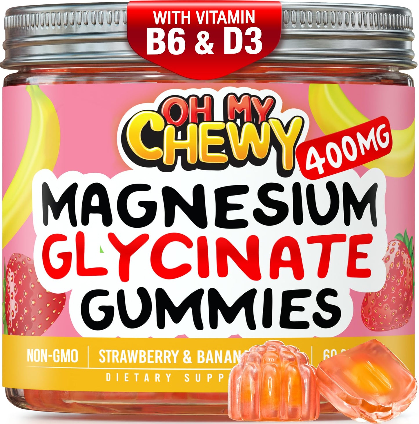 OH MY CHEWY Center-Filled Magnesium Glycinate Gummies 400MG – High Absorption, Gluten Free & Vegan – Sleep, Calm & Muscle Support – 120 Count