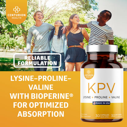 Centurion Labs KPV Supplement: Lysine-Proline-Valine Peptide with BioPerine, 500mcg per Serving, 30 Capsules