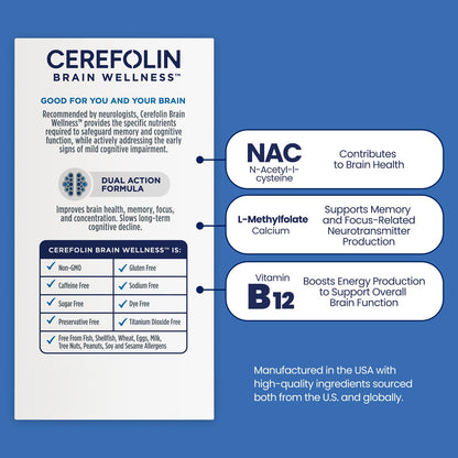Cerefolin Brain Wellness - Targeted Cognitive Support with L-Methylfolate, NAC & B12