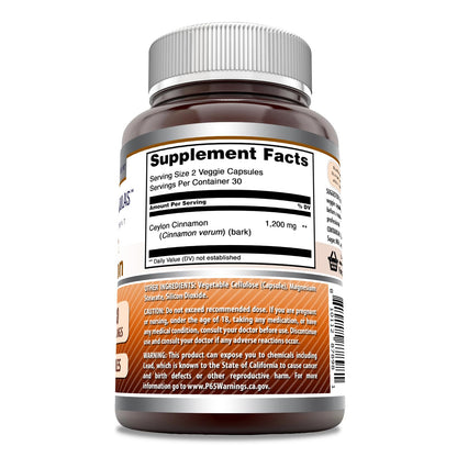Amazing Formulas Ceylon Cinnamon 1200 mg – Veggie Capsules, Non-GMO, Gluten Free, Made in USA | 60 Count