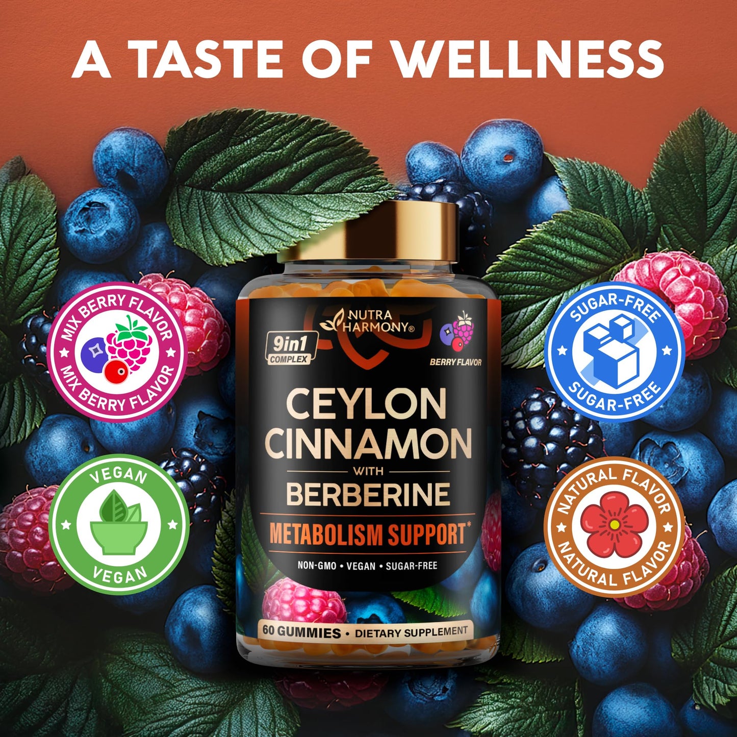 Ceylon Cinnamon Gummies 2000 mg – Berberine, Turmeric, Ashwagandha | Sugar-Free 60 Gummies