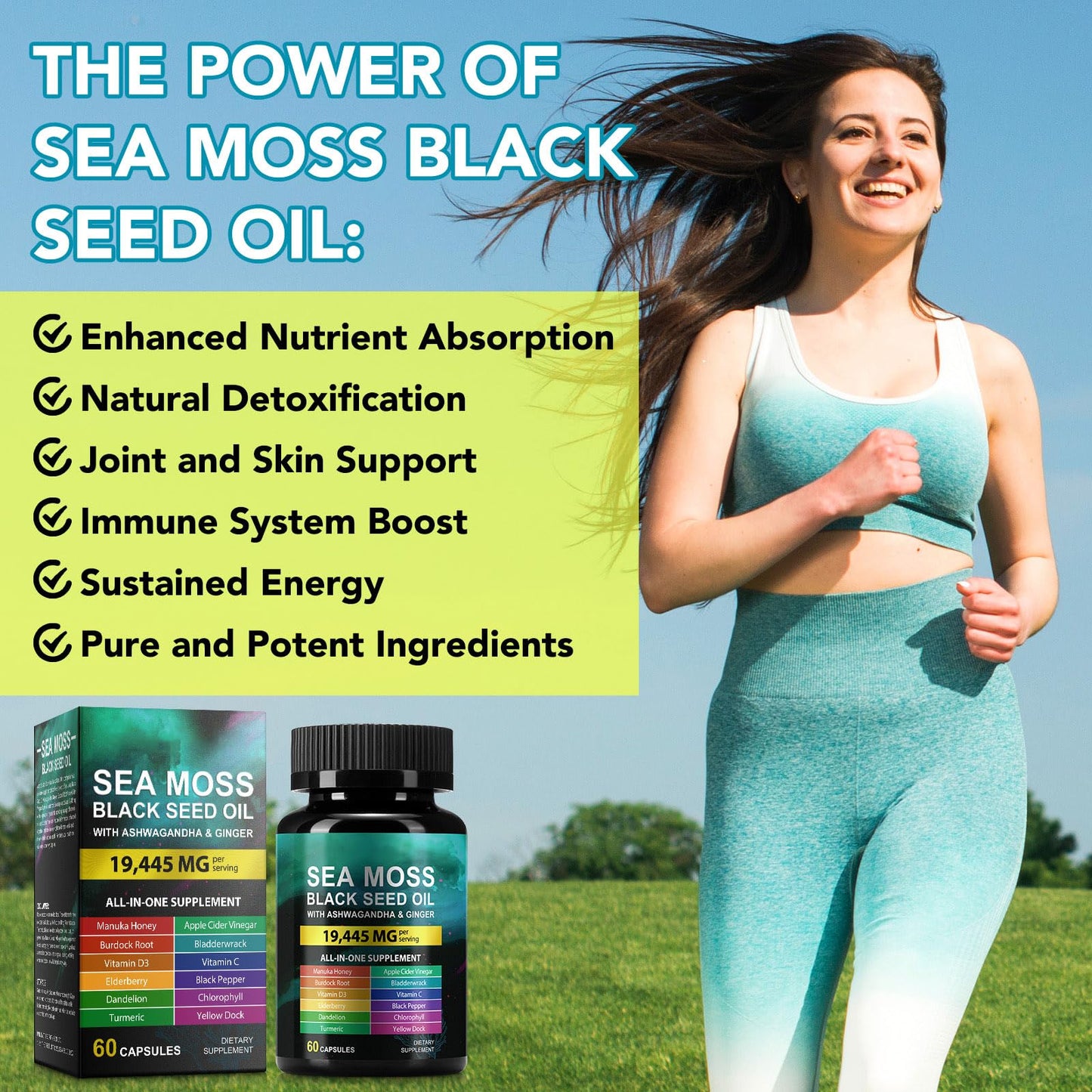 CFXYHNOX Sea Moss & Black Seed Oil Capsules with Ashwagandha – 60 Count (Plant-Based)