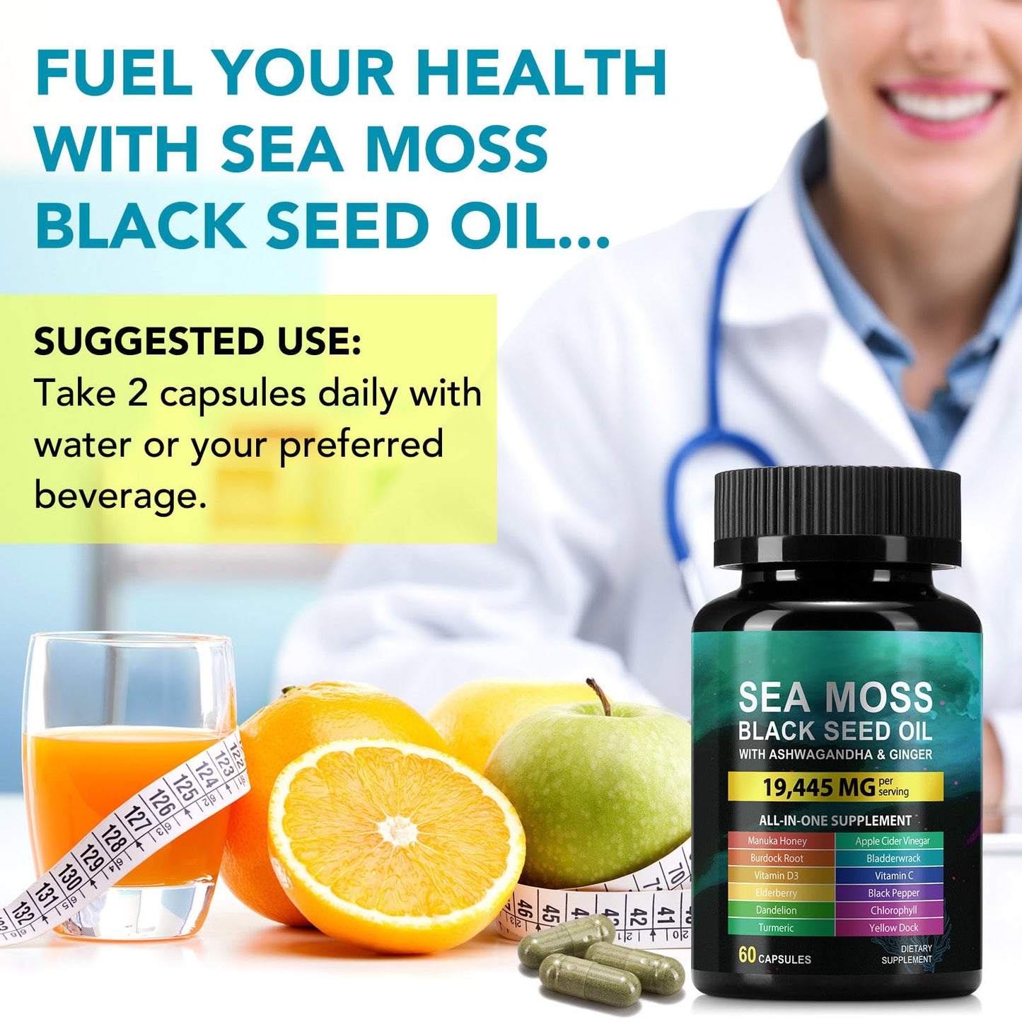 CFXYHNOX Sea Moss & Black Seed Oil Capsules with Ashwagandha – 60 Count (Plant-Based)