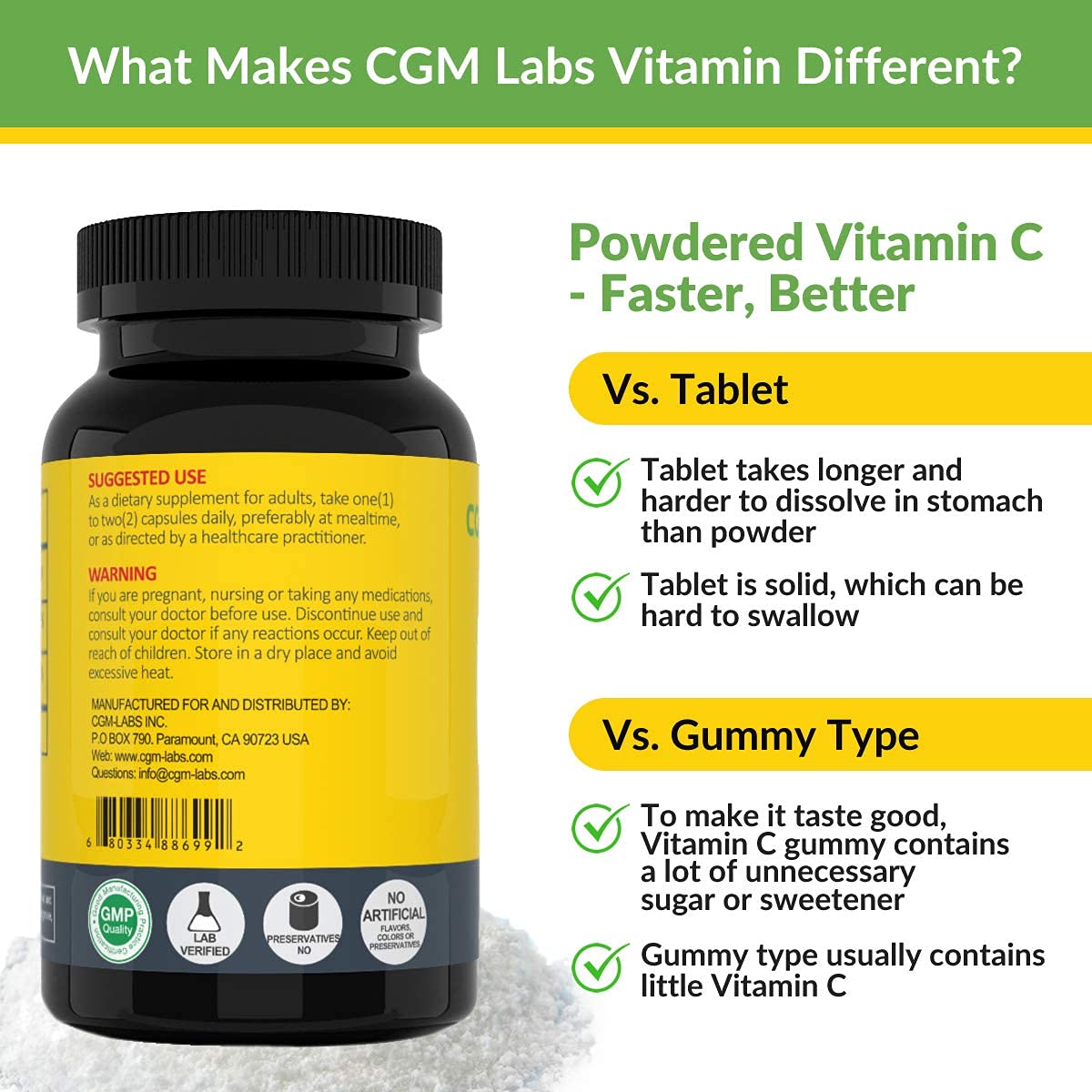 Non Acidic Vitamin C 1500mg with Calcium - Gentle on Stomach | Immune & Bone Support | CGM Labs