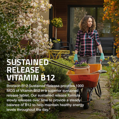 Bronson Vitamin B12 1000 mcg Sustained Release – Non-GMO, Vegan, 180 Tablets