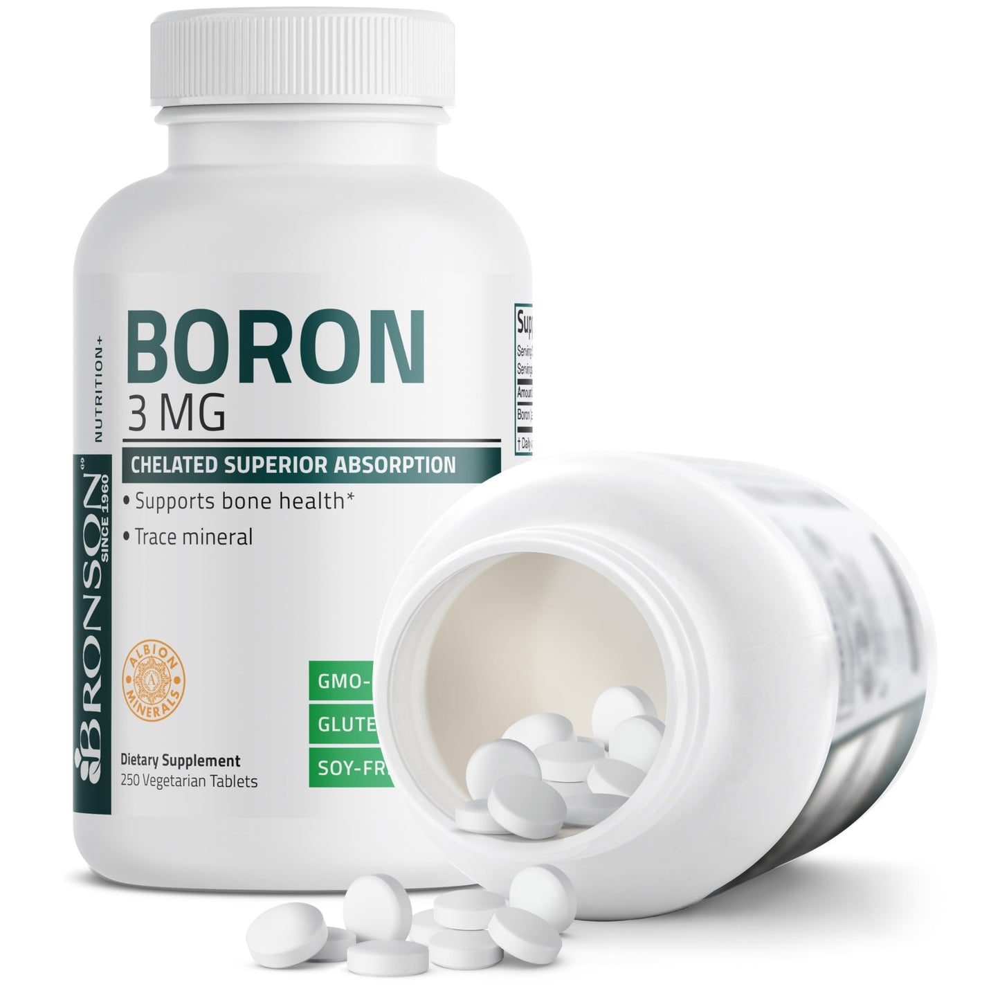 Bronson Boron 3 mg Chelated for Bone Health | Non-GMO, 250 Vegetarian Tablets
