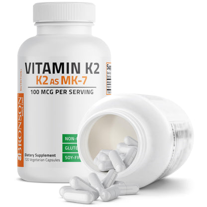 Bronson Vitamin K2 MK-7 Menaquinone 100 mcg – Non-GMO, 120 Capsules