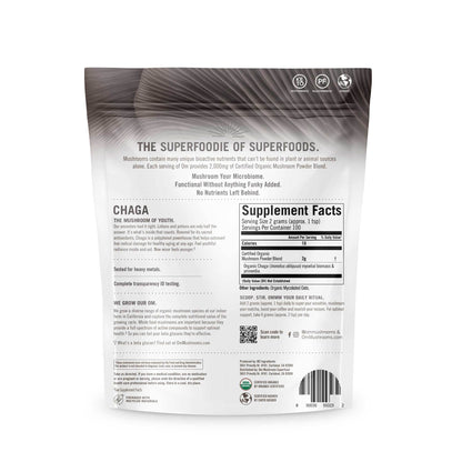 OM MUSHROOM SUPERFOOD Chaga Powder – 7.05 oz, 100 Servings, Organic