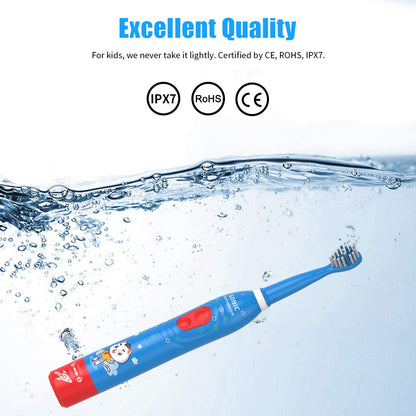 CHAIN PEAK Kids Sonic Electric Toothbrush – 6 Modes, 30s Reminder, 2-Min Timer, USB Rechargeable, Blue