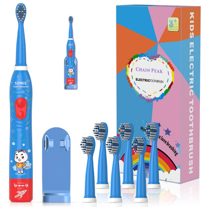 CHAIN PEAK Kids Sonic Electric Toothbrush – 6 Modes, 30s Reminder, 2-Min Timer, USB Rechargeable, Blue