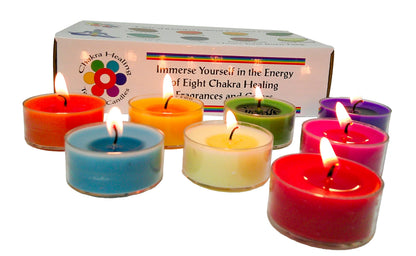 Chakra Colored & Scented Tealight Candles - 16 Pcs, 60+ Hours Burn Time