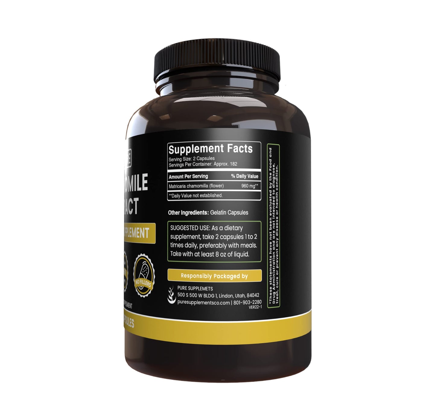 Chamomile Extract 365 Capsules – Pure Original Ingredients, No Fillers, Lab Verified