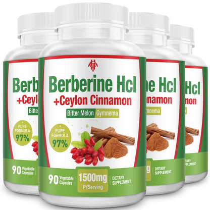 CHANUBITO 4-Pack Organic Berberine Supplement – High Potency Berberine HCl, Non-GMO