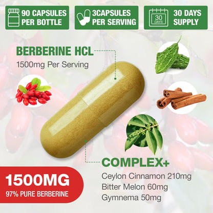 CHANUBITO 4-Pack Organic Berberine Supplement – High Potency Berberine HCl, Non-GMO