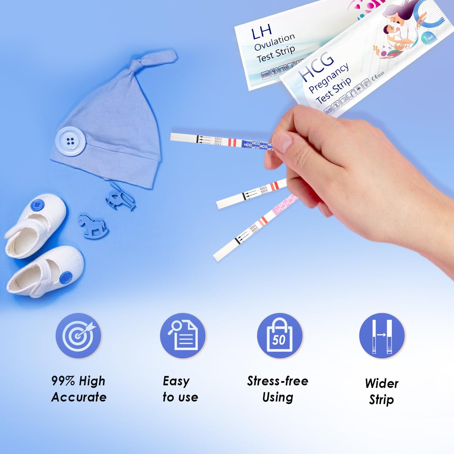 CheckYo Ovulation & Pregnancy Test Strips Combo — 40 LH + 10 HCG, 50 Collection Cups