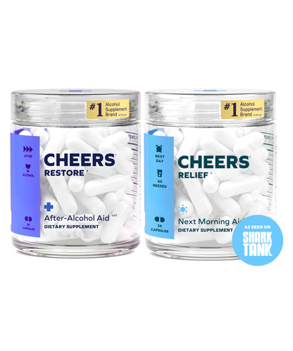 Cheers R&R Combo | Restore + Relief After Drinking | DHM, Liver Support | 12 Doses Each