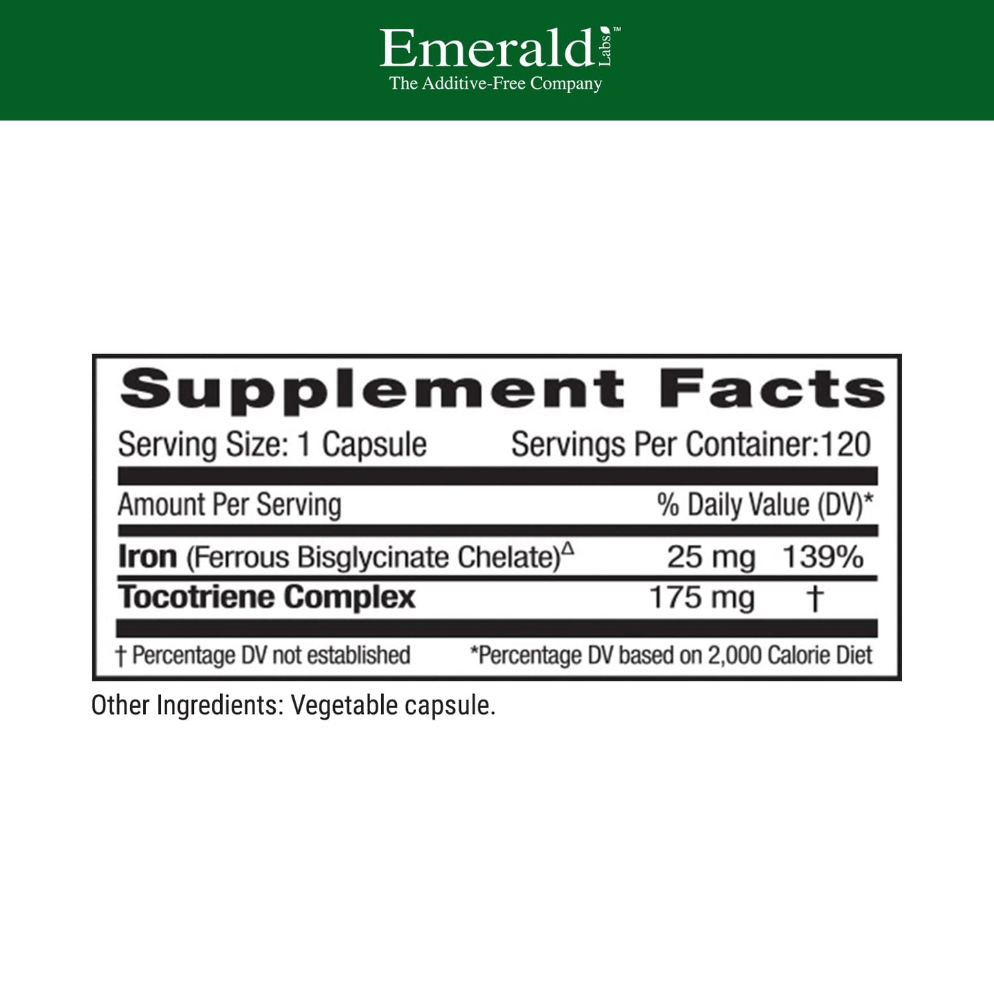Emerald Labs Gentle Iron 25mg – Chelated Iron Supplement (120 Veg Capsules)