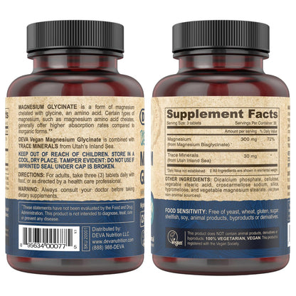 DEVA Vegan Magnesium Glycinate 300mg | Trace Minerals | 90 Tablets
