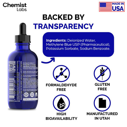 Chemist Labs 1% Methylene Blue Drops – Pharmaceutical Grade, USP, 4oz, USA