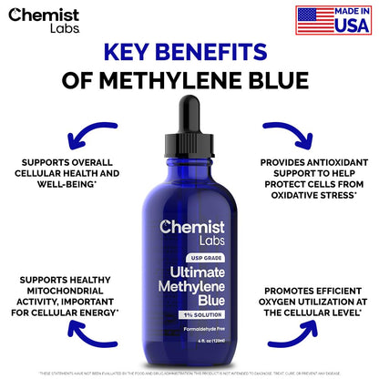 Chemist Labs 1% Methylene Blue Drops – Pharmaceutical Grade, USP, 4oz, USA