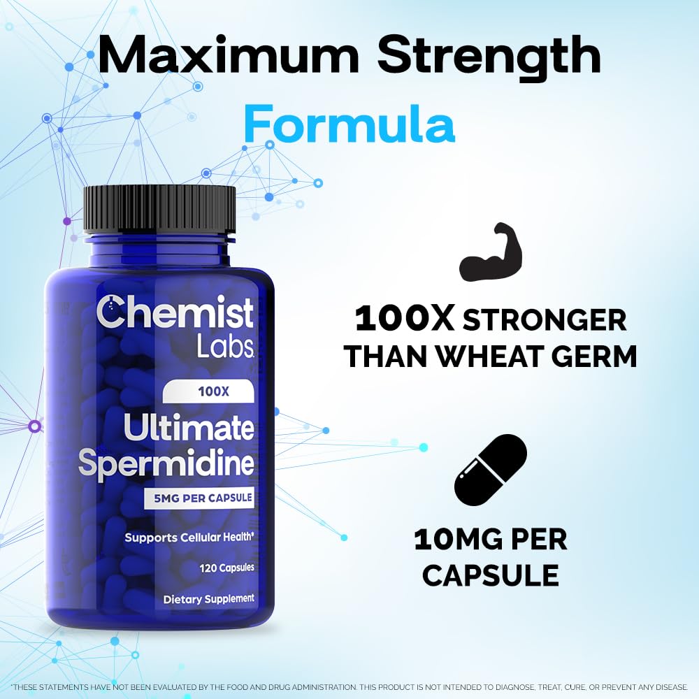 Chemist Labs Spermidine Supplements for Longevity - 5 mg, 120 Servings, Vegan, 3rd-Party Tested