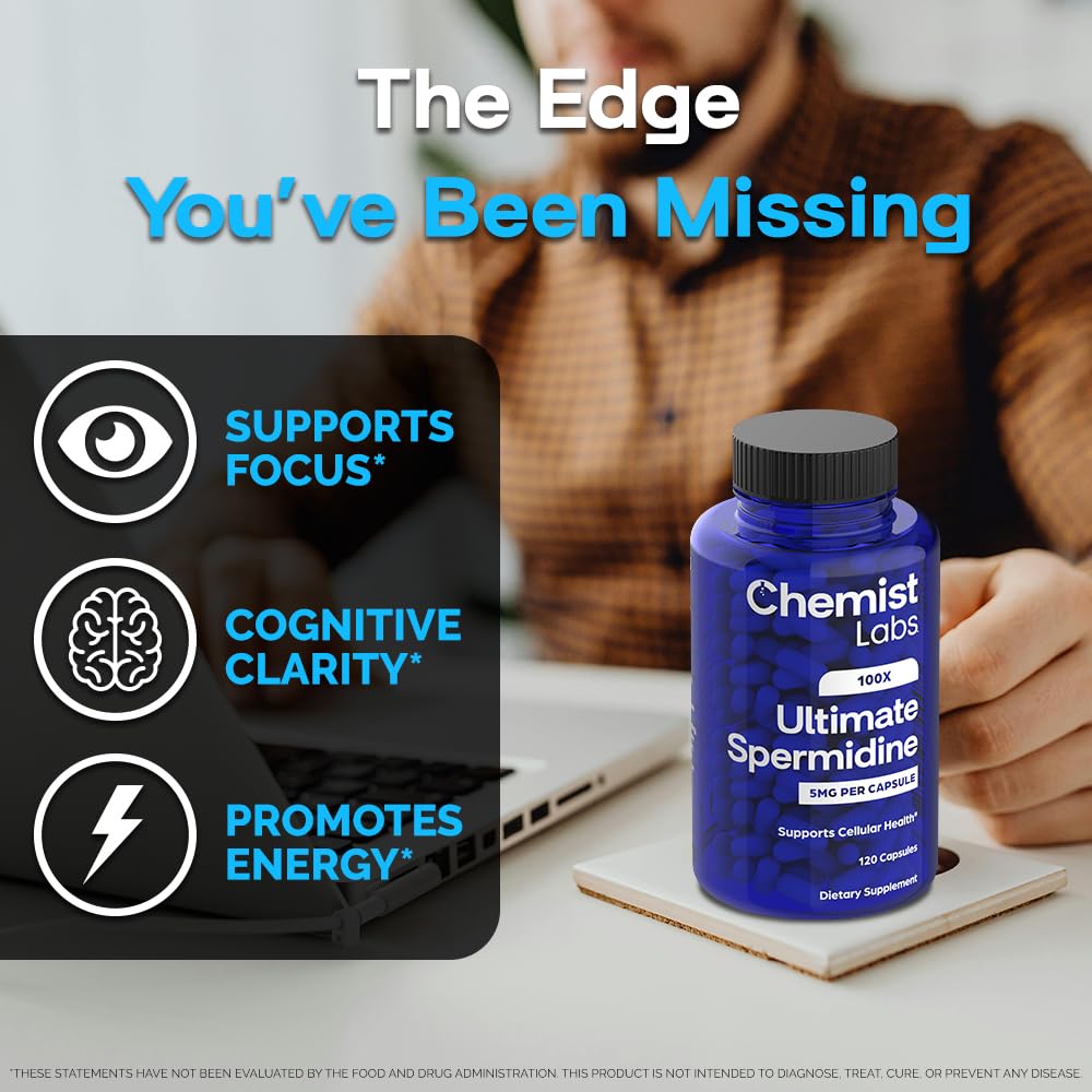 Chemist Labs Spermidine Supplements for Longevity - 5 mg, 120 Servings, Vegan, 3rd-Party Tested