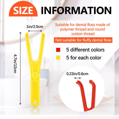 Chengu 10 Pieces Dental Floss Holder - Reusable Y-Shape Flosser (Red & Yellow)
