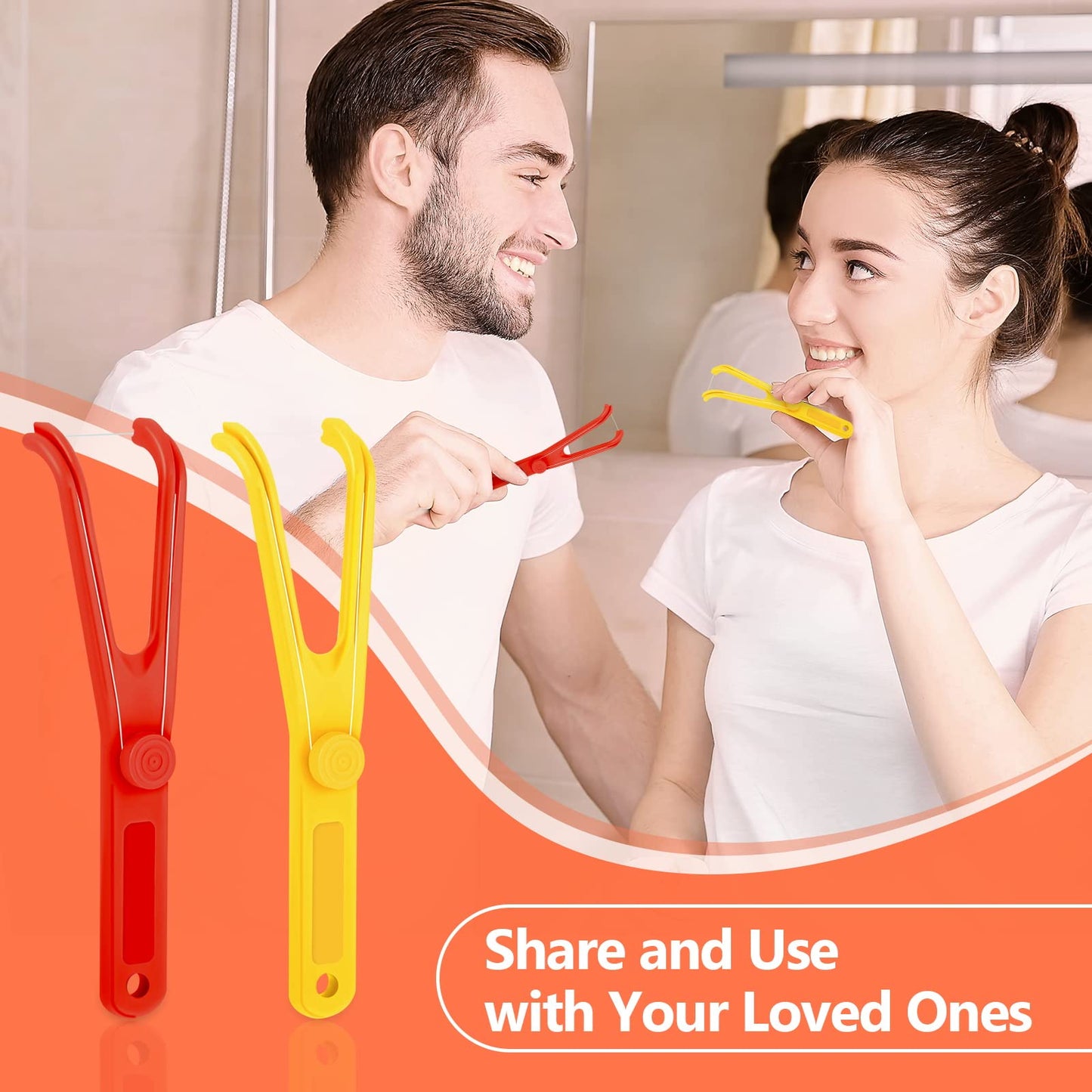 Chengu 10 Pieces Dental Floss Holder - Reusable Y-Shape Flosser (Red & Yellow)