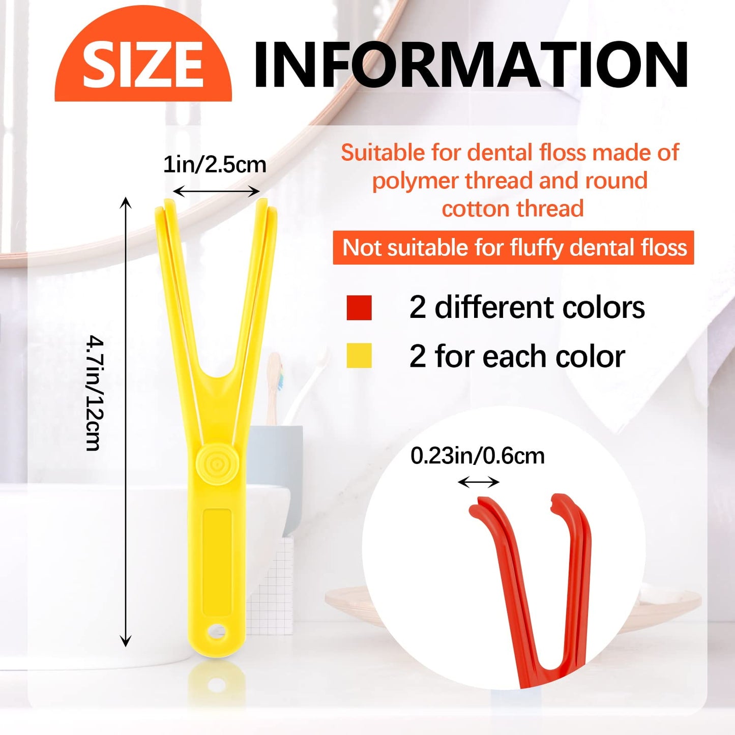 Chengu 4-Piece Dental Floss Holder – Reusable Flosser, Flossmate Handle (Red & Yellow)