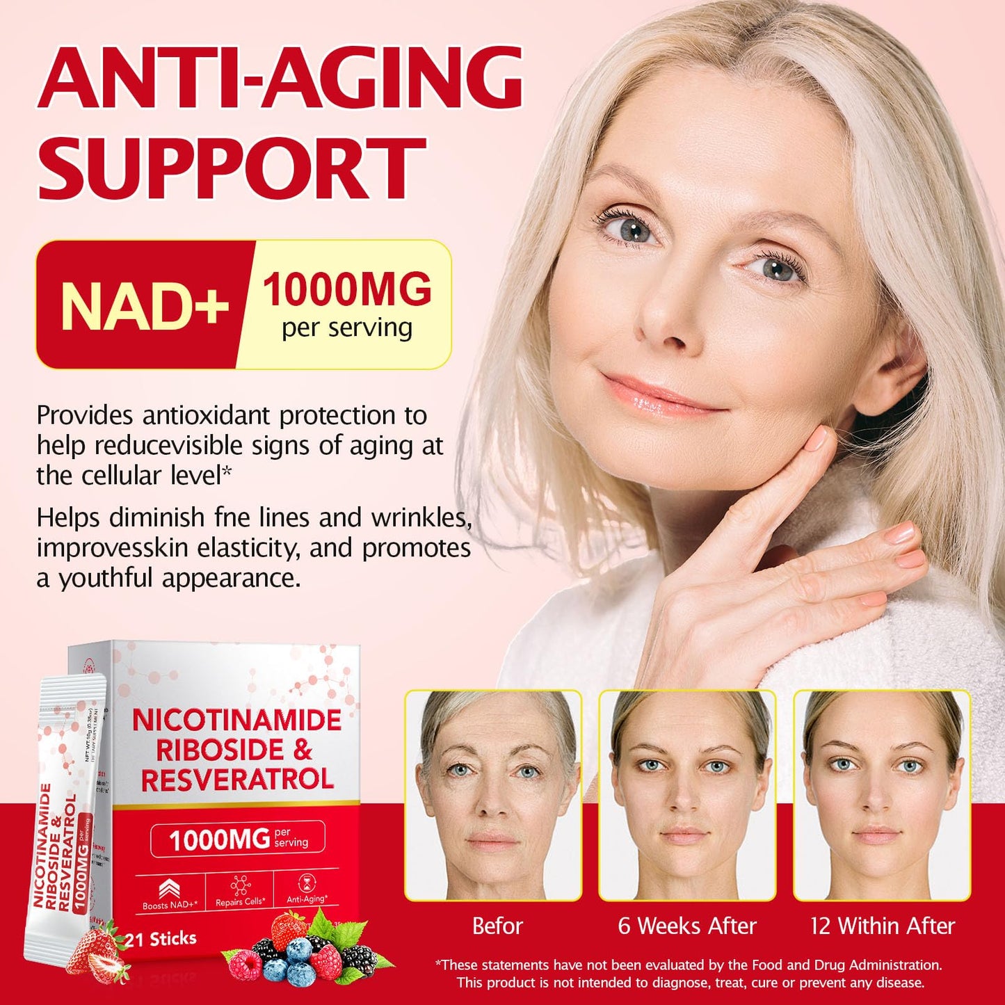 Chenyayun 1000MG Liposomal NAD+ Liquid with Resveratrol & Quercetin – Cellular Longevity, Anti-Aging, Energy | 21 Packets