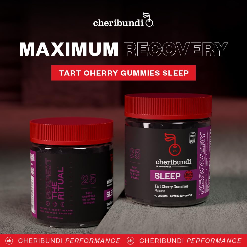 Cheribundi Tart Cherry Gummies Sleep – 25 Cherries, 3 mg Melatonin | 60 Count | Vegan, Gluten-Free, Non-GMO
