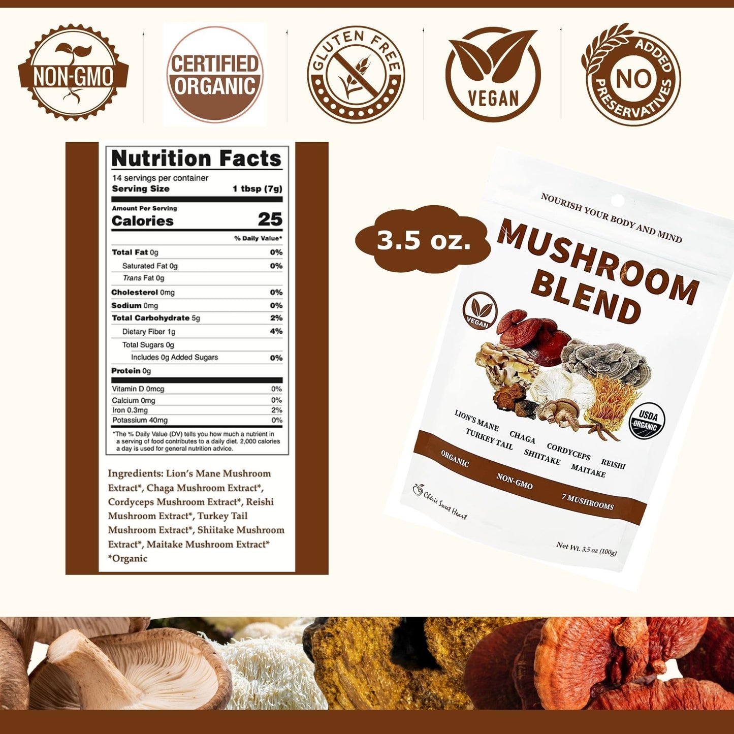 Cherie Sweet Heart 7 Mushroom Extract Powder – Organic Superfood