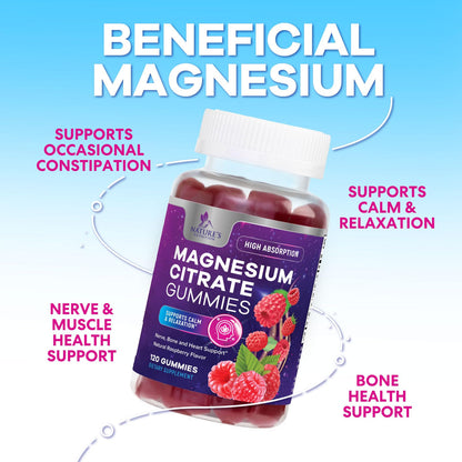 Magnesium Citrate Gummies - High-Absorption Vegan Supplement (120 Gummies)