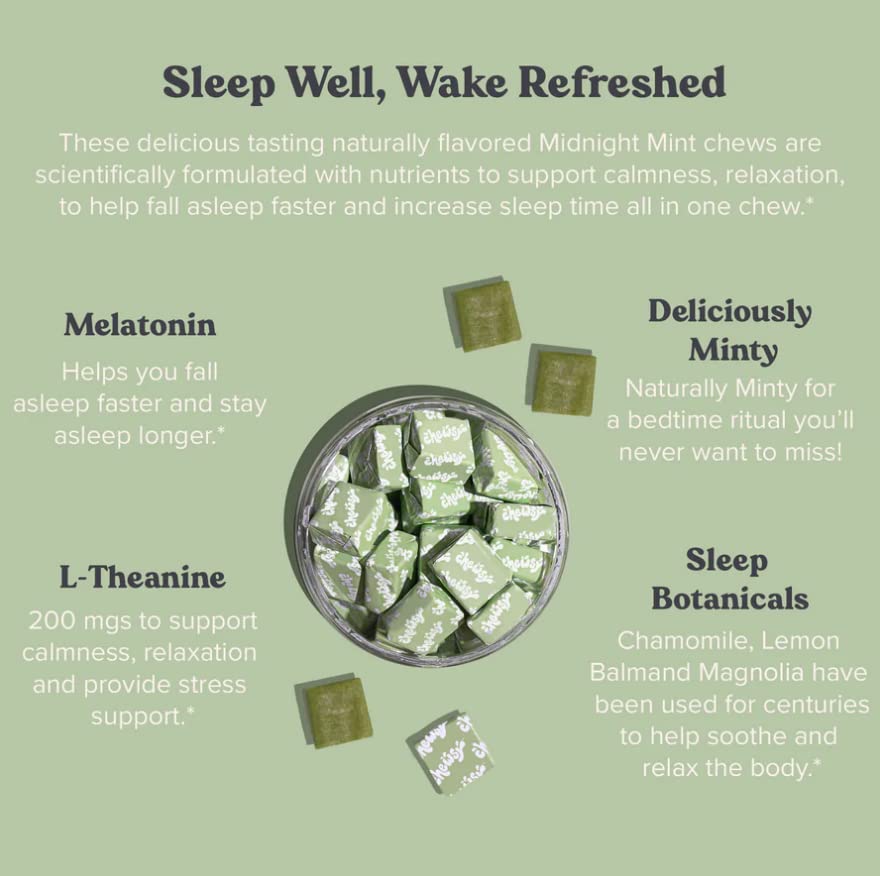 Chewsy Peaceful Sleep Chews - Sleep Support with 3 mg Melatonin, 200 mg L-Theanine, Chamomile & Lemon Balm | 6-Day Supply