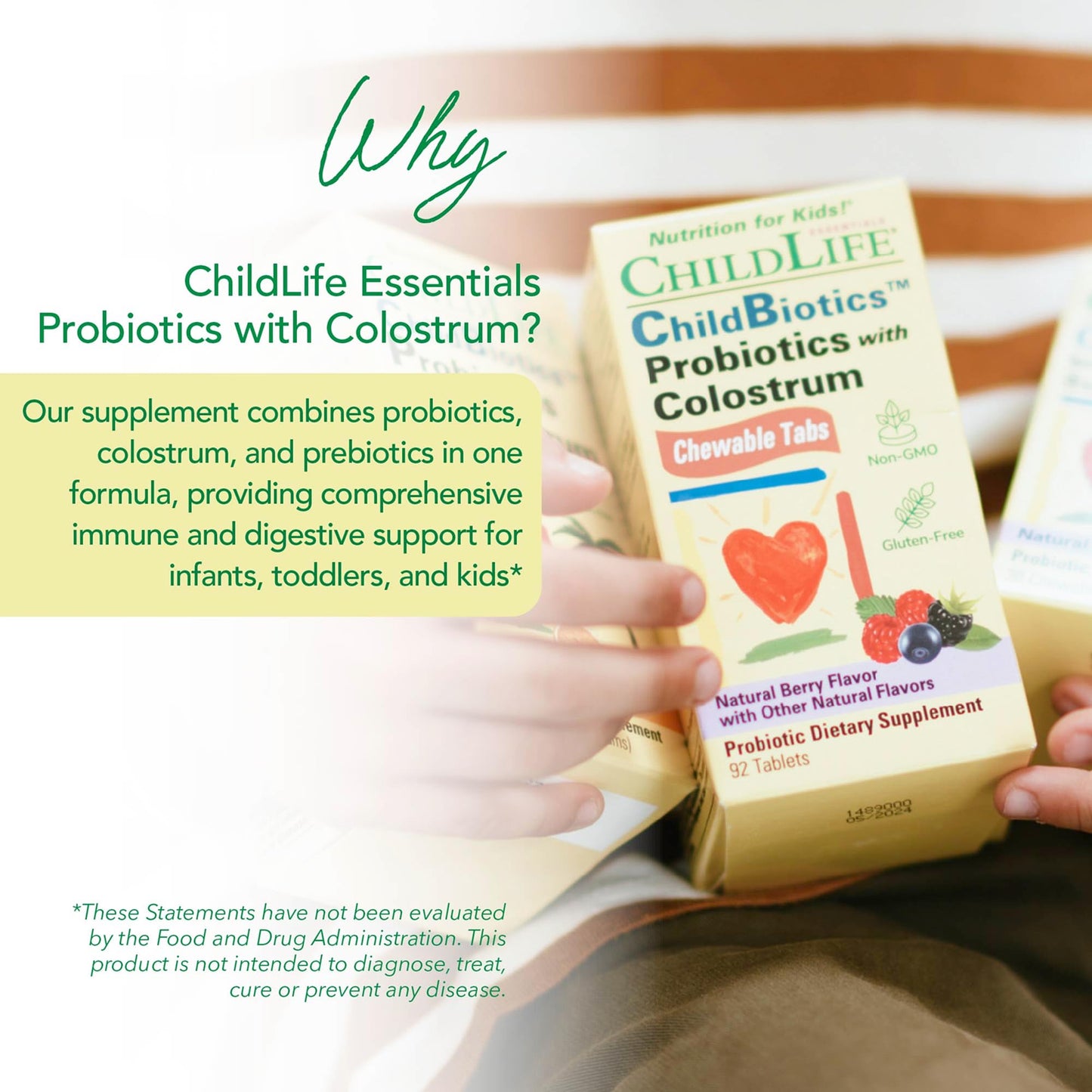 CHILDLIFE ESSENTIALS ChildBiotics with Colostrum – Probiotics for Kids, Berry Chewables, 92 Tablets (Pack of 2)