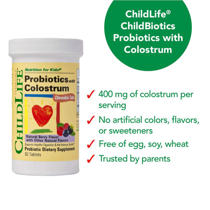 CHILDLIFE ESSENTIALS ChildBiotics with Colostrum – Probiotics for Kids, Berry Chewables, 92 Tablets (Pack of 2)