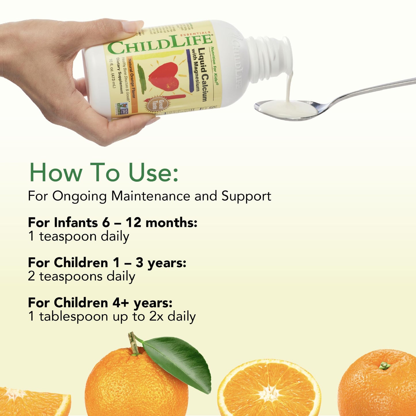 ChildLife Essentials Liquid Calcium for Kids — Orange Flavor with Magnesium, Zinc, and Vitamin D3 | 16 fl oz (4 Pack)