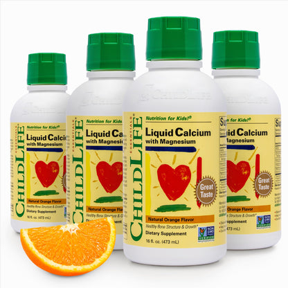 ChildLife Essentials Liquid Calcium for Kids — Orange Flavor with Magnesium, Zinc, and Vitamin D3 | 16 fl oz (4 Pack)