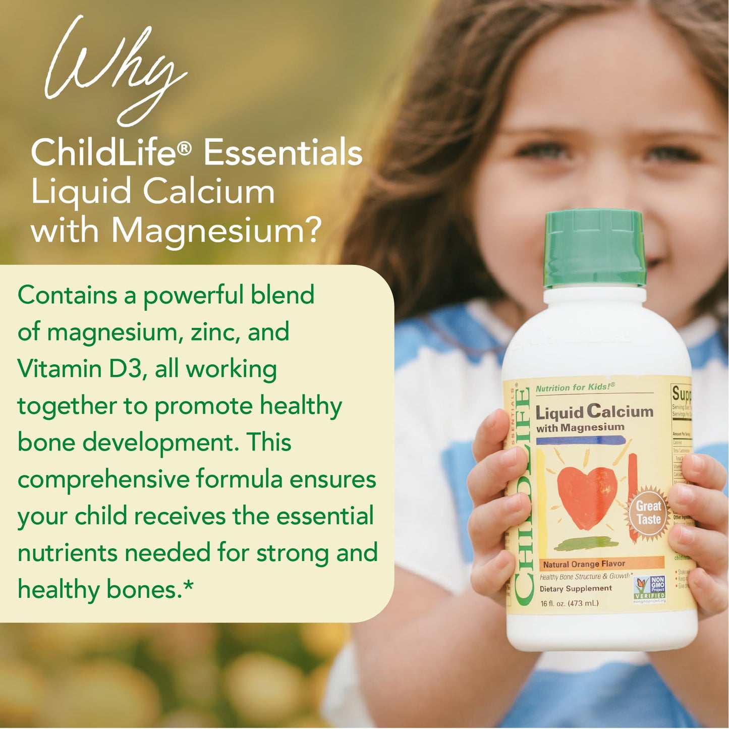 ChildLife Essentials Liquid Calcium for Kids with Magnesium, Zinc, and Vitamin D3 – Orange Flavor, 16 fl oz (3 Pack)