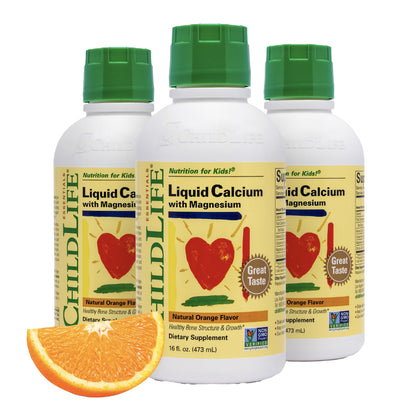 ChildLife Essentials Liquid Calcium for Kids with Magnesium, Zinc, and Vitamin D3 – Orange Flavor, 16 fl oz (3 Pack)