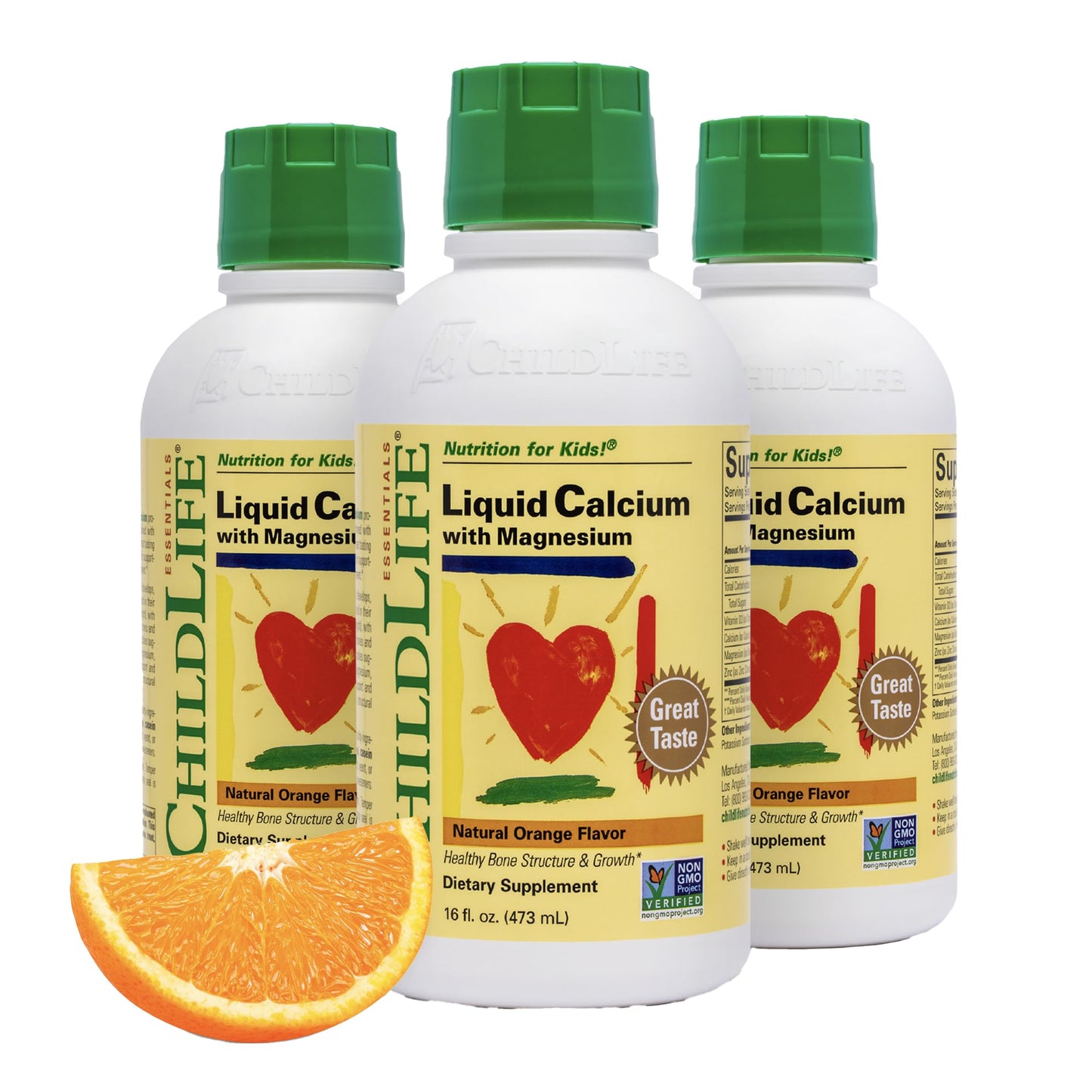 ChildLife Essentials Liquid Calcium for Kids with Magnesium, Zinc, and Vitamin D3 – Orange Flavor, 16 fl oz (3 Pack)