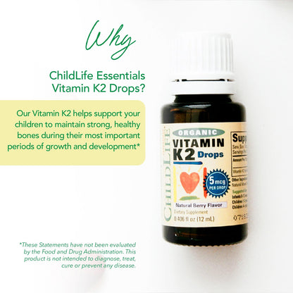 CHILDLIFE Organic Vitamin K2 Drops for Infants & Kids – Berry Flavor 0.25oz