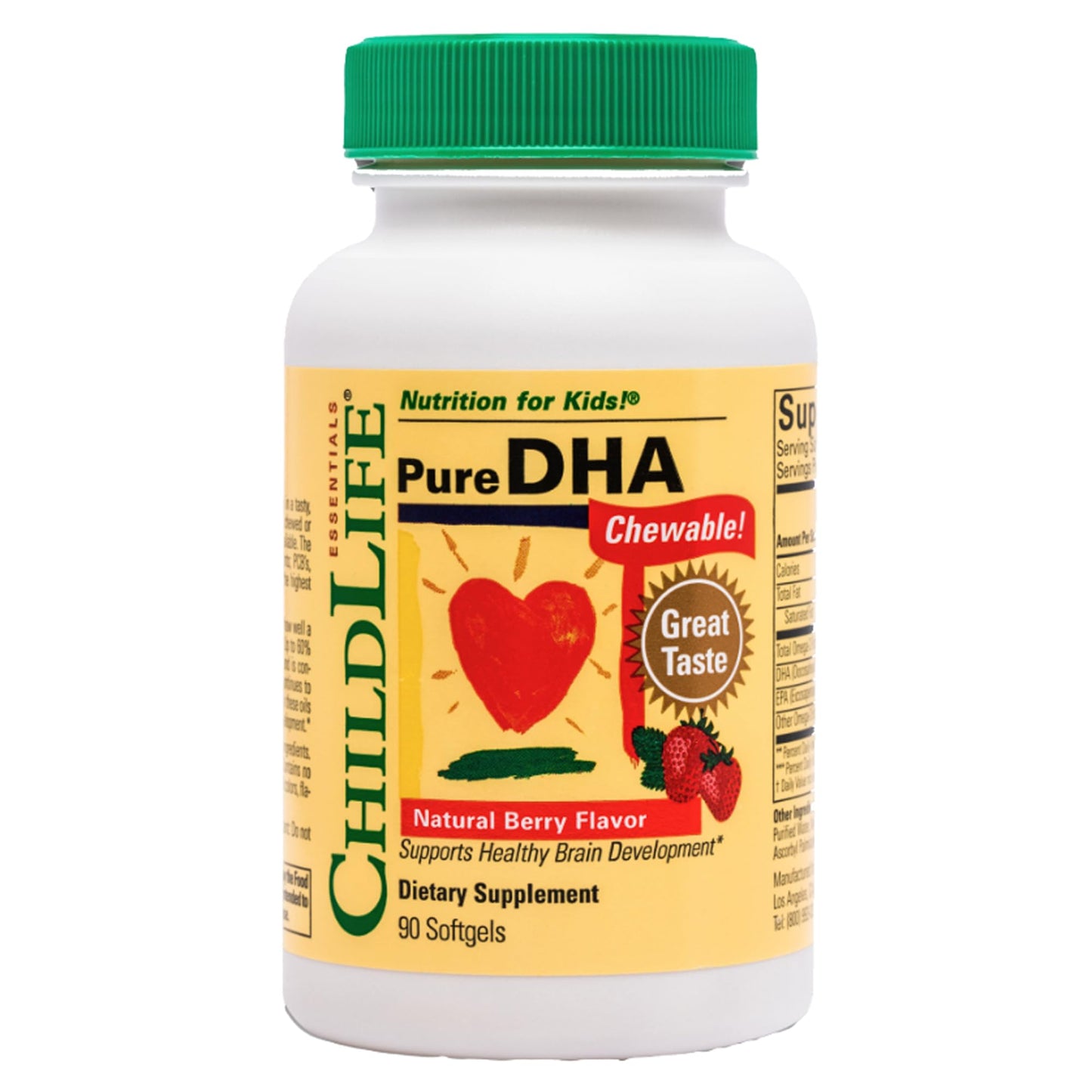 CHILDLIFE ESSENTIALS Pure DHA for Kids - DHA EPA Omega-3 (Natural Berry), 90 Softgels